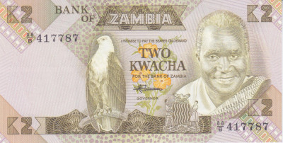 Bancnota Zambia 2 Kwacha (1988) - P24c UNC foto