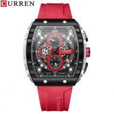 Ceas barbatesc Curren Sport Casual Quartz Analog Silicon Cronograf Rosu