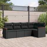 VidaXL Set mobilier de grădină cu perne, 5 piese, negru, poliratan