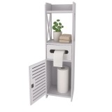 Dulap ingust pentru baie Ruhhy, 3 rafturi, Suport pentru hartie igienica, Suprafata mata, Design simplu, 80x21x20cm, Alb