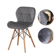 Scaun bucatarie, stil scandinav, tapiterie catifea gri, cadru lemn, RESIGILAT