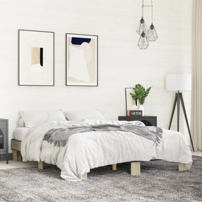vidaXL Cadru de pat, stejar sonoma, 150x200cm, lemn prelucrat și metal 3280233 foto