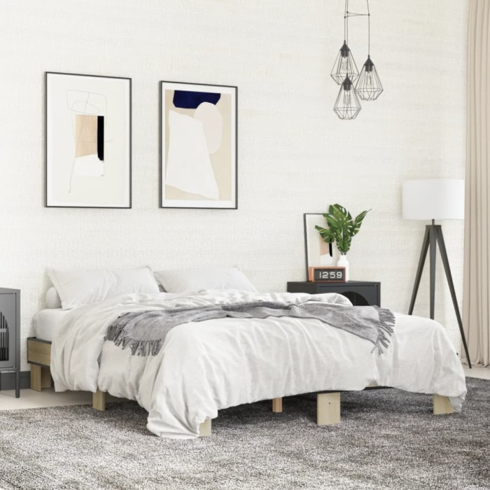 vidaXL Cadru de pat, stejar sonoma, 150x200cm, lemn prelucrat și metal 3280233