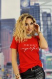 U832-3 Tricou casual cu imprimeu text &quot;perfectly imperfect&quot;