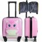 Troler roz, tip valiza, copii, pentru bagaje, model pisicuta, functie de blocare prin cifru, WP04