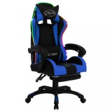 vidaXL Scaun de jocuri cu LED RGB, albastru și negru, piele ecologică