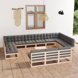 vidaXL Set mobilier de grădină cu perne, 14 piese, lemn masiv de pin 3077249
