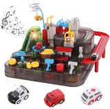 Pista de Masini, Traseu cu Obstacole, Elemente Mobile, Butoane Control, 4 Masinute, Jucarie Interactiva, 32cm x 32cm x 24cm, Oem