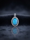 Cumpara ieftin Pandantiv din Argint 925 cu Opal Albastru si Halo din Zirconiu