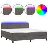 Cumpara ieftin Pat cu arcuri, saltea si LED, gri inchis, 180x200 cm, catifea