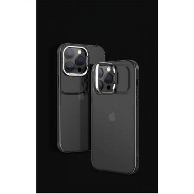 Husa de protectie pentru iPhone 14, cu suport metalic pentru camera, Bracket Series, Flippy, Protectie Antisoc, PC mat, silicon moale pe margini, Negr foto