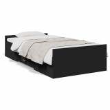 VidaXL Cadru de pat cu sertare, negru, 90x190 cm, lemn prelucrat