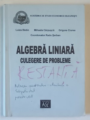 ALGEBRA LINIARA , CULEGERE DE PROBLEME de LUIZA BADIN ... RADU SERBAN , 2003 foto