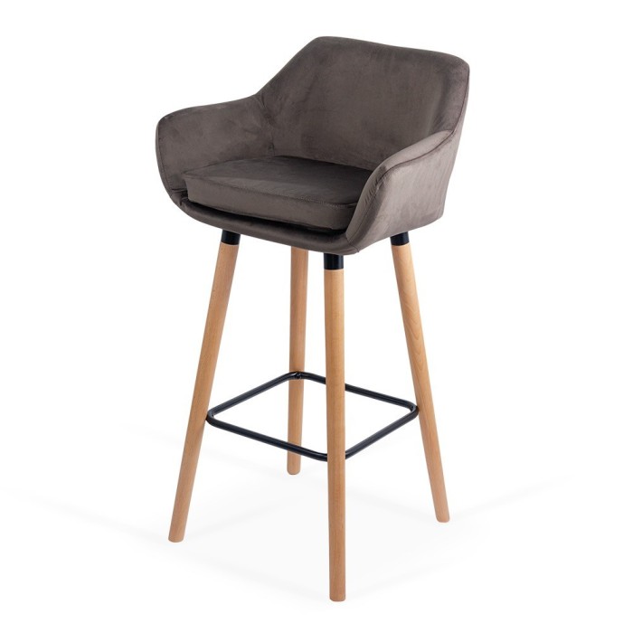 Scaun de bar ABS 1271, cu spatar, catifea, suport picioare, cadru lemn, fix, 110 kg