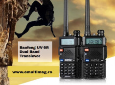 Set 2 statii radio Baofeng UV-5R Dual Band Tranciever + Bonus Casti cu microfon incluse foto