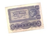 Bancnota Austria 10 kronen 2 ianuarie 1922, circulata, stare relativ buna