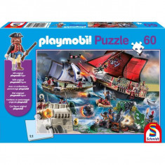Puzzle Schmidt: Playmobil - Pirații, 60 piese + cadou: figurină Playmobil
