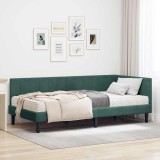 vidaXL Cadru de pat colțar cu saltea Verde &icirc;nchis 90 x 190 cm Catifea