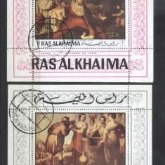 Ras Al Khaima 1970 Paintings Christmas 2 perf.sheets Mi.B77A-B78A used E.185