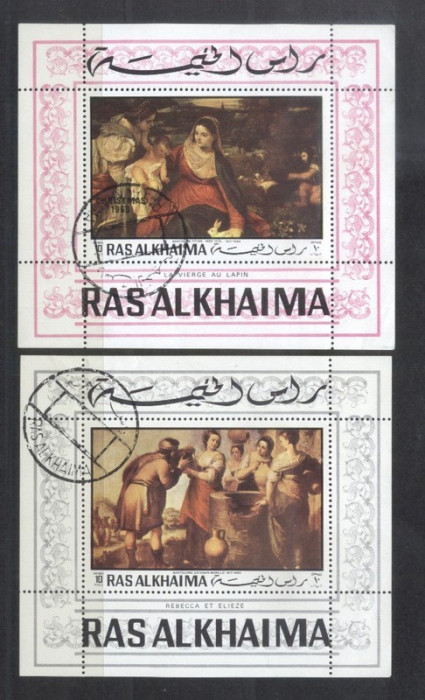 Ras Al Khaima 1970 Paintings Christmas 2 perf.sheets Mi.B77A-B78A used E.185