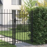 Poartă de gard cu o ușă, v&acirc;rf arcuit, negru, 1 x 1,5 m, oțel