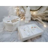 Set Trusou Botez si Lumanare, 9 Piese, cu Lebada, Alb, din Catifea - TB247