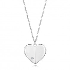 Colier cu diamante din argint 925 - inimă cu laturile în relief, diamant rotund