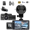 Camera Auto de Bord DVR QOVU &reg; F6, Tripla 4K Fata 1080P Interior 1080P Interior Spate, Card 64GB & Modul Protectie 24H incluse, Senzor coliziune, Vede