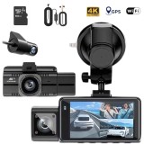 Cumpara ieftin Camera Auto de Bord DVR QOVU &reg; F6, Tripla 4K Fata 1080P Interior 1080P Interior Spate, Card 64GB &amp; Modul Protectie 24H incluse, Senzor coliziune, Vede