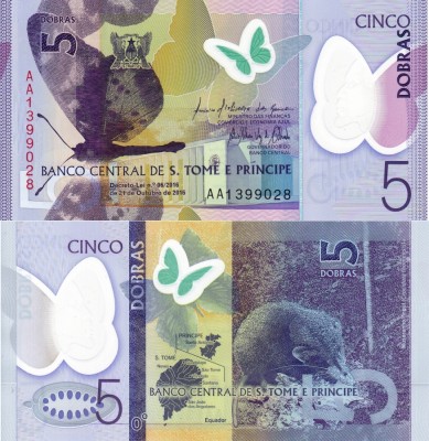 SAO TOME SI PRINCIPE 5 dobras 2016 polymer UNC!!! foto