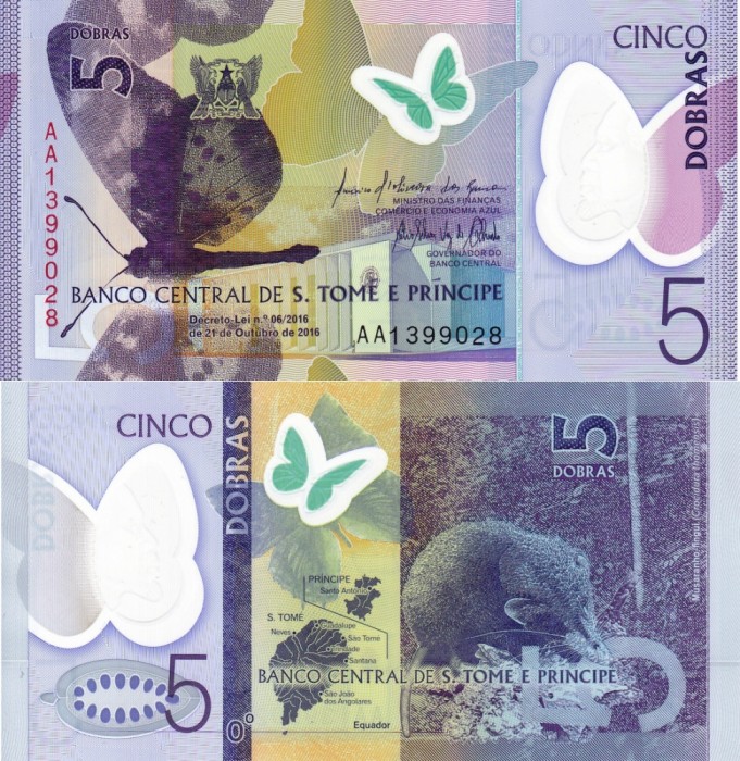 SAO TOME SI PRINCIPE 5 dobras 2016 polymer UNC!!!