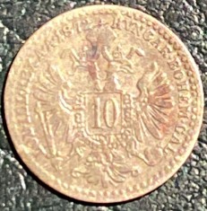 FRANZ JOSEF 10 KREUZER 1872 / ARGINT(.400)/ 1,6g / 18mm.
