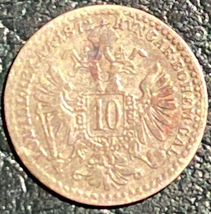 FRANZ JOSEF 10 KREUZER 1872 / ARGINT(.400)/ 1,6g / 18mm.