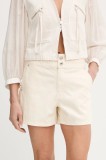 Morgan pantaloni scurți jeans culoarea bej, uni, high waist, SHOBO