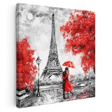 Tablou pictura cuplu indragostiti la turnul Eiffel Paris Tablou canvas pe panza CU RAMA 30x30 cm