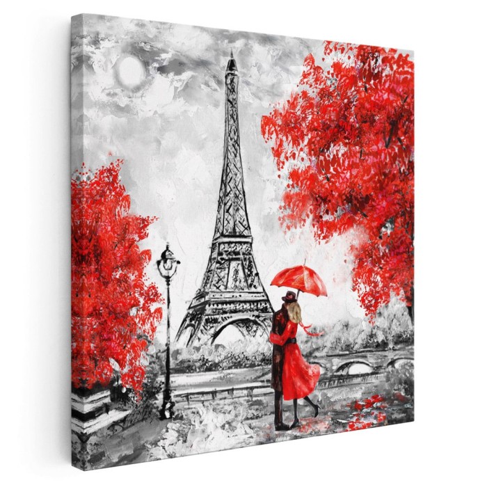 Tablou pictura cuplu indragostiti la turnul Eiffel Paris Tablou canvas pe panza CU RAMA 40x40 cm