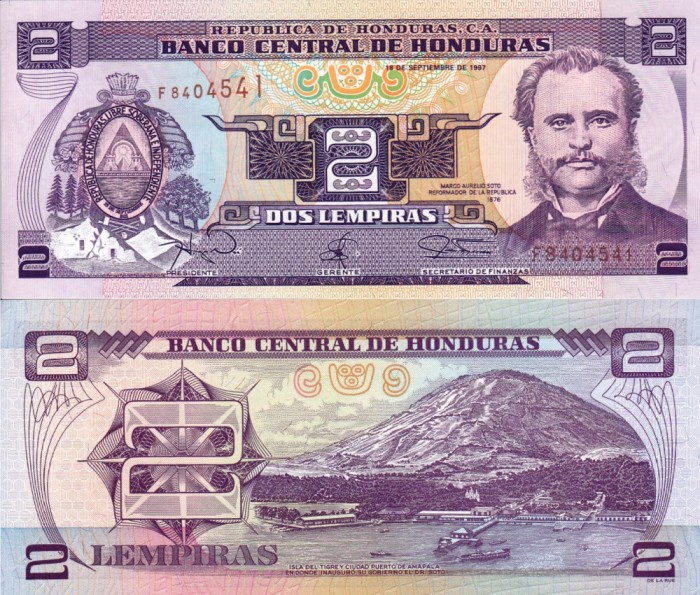 HONDURAS 2 lempiras 1997 UNC!!!