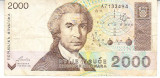 M1 - Bancnota foarte veche - Croatia - 2000 dinari - 1992