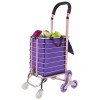 Carucior pentru cumparaturi cu sac, pliabil, cu roti pentru urcarea scarilor, din metal si plastic, rezistent la apa, rugina si uzura, argintiu/mov
