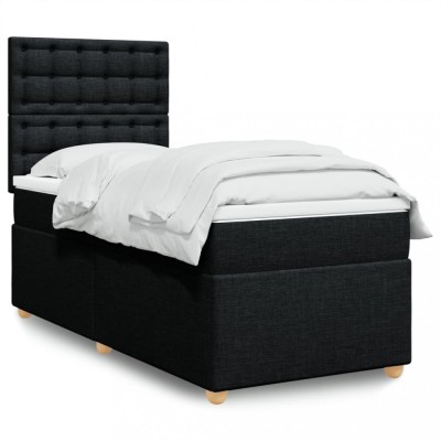 vidaXL Pat box spring cu saltea, negru, 100x200 cm, textil 3291207 foto
