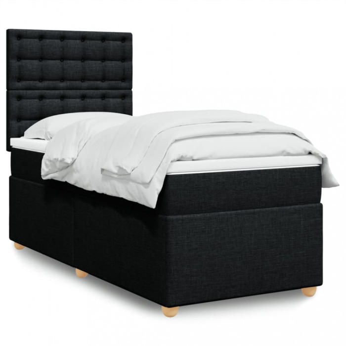 vidaXL Pat box spring cu saltea, negru, 100x200 cm, textil 3291207