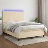 Gossi pat cu arcuri, saltea si led, crem, 140x200 cm, textil