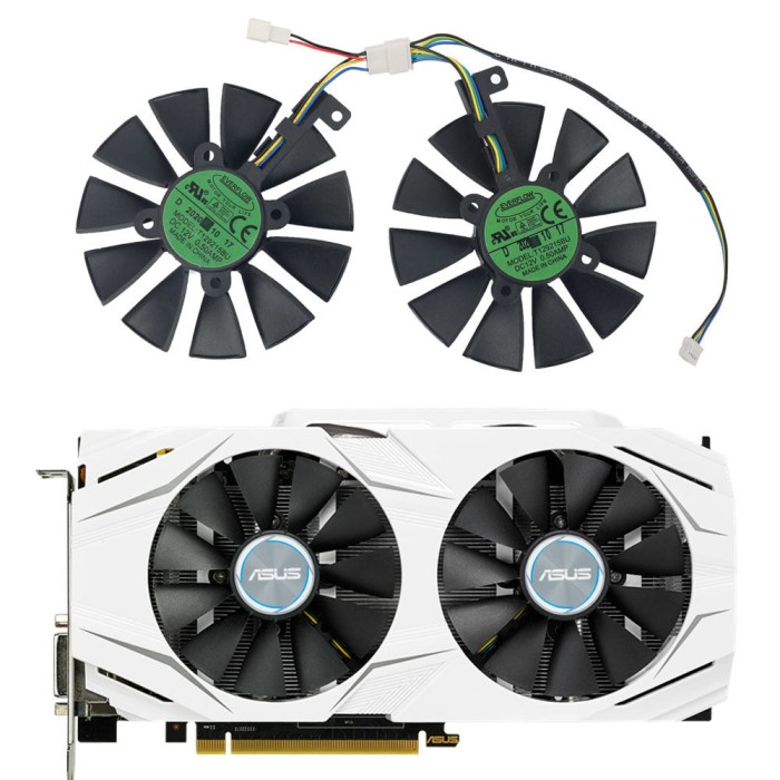Set coolere placa video PC Desktop, Asus, ROG GTX 1060, 1070, T129215BU, dual fan, 6 pini, 12V, 0.50A, 87mm