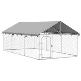 Cumpara ieftin Tarc / Padoc pentru caini de exterior, cu acoperis rezistent, 400 x 200 x 150 cm, argintiu