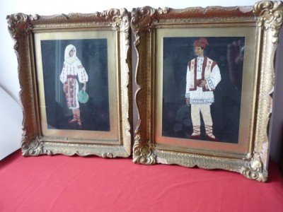 RAMA TABLOU, TABLOU CUSUT CU FIR DE MATASE, DOUA BUCATI, PERECHE foto