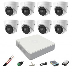 Sistem supraveghere video Hikvision 8 camere 4 in 1 8MP IR 60m, DVR 8 canale 4K, accesorii, Hard Disk SafetyGuard Surveillance foto