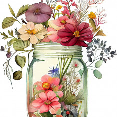 Sticker decorativ, Borcan cu Flori, Multicolor, 72 cm, 1265STK