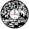 Ceas de perete decorativ Graffiti Street Art, realizat din disc de vinil upcycled, model Spray-uri si Zid de Caramida, negru, 30 cm