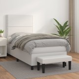 VidaXL Pat box spring cu saltea, alb, 90x190 cm, piele ecologică