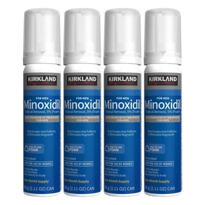 Minoxidil 5% Spumă Kirkland pentru bărbați, Tratament pentru creșterea părului, 4 flacoane